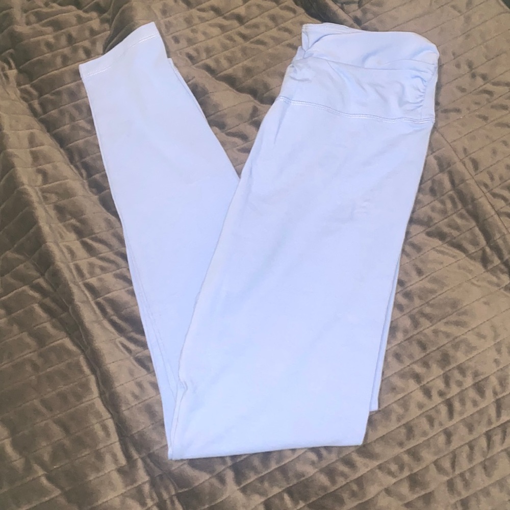 Pink high waist full length light blue leggings